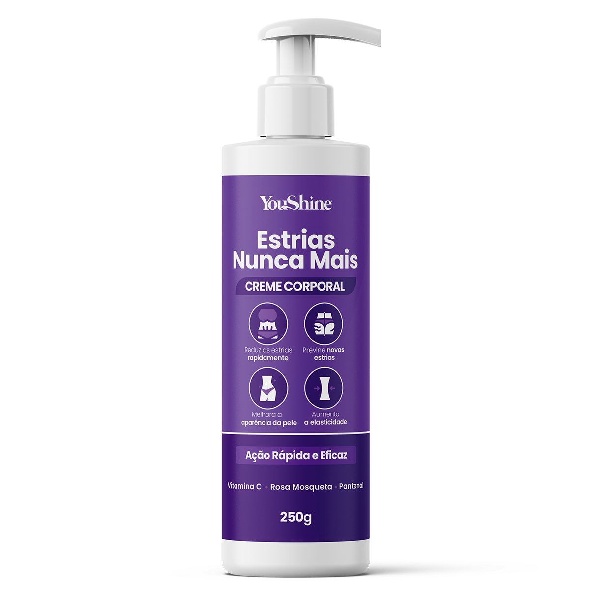 Creme AntiEstrias Removedor de Estrias e Flacidez YouShine 250g com Colágeno e Elastina Ação Rápida