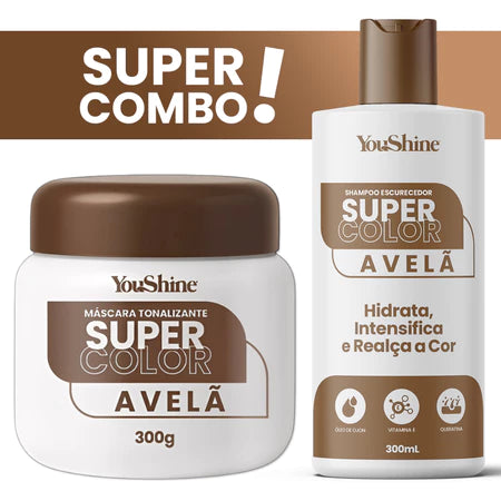 Combo Tonalizante Máscara + Shampoo Super Color YouShine 300ml Efeito Natural Cobre Cabelos Brancos