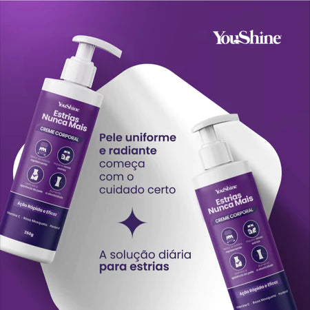 Creme AntiEstrias Removedor de Estrias e Flacidez YouShine 250g com Colágeno e Elastina Ação Rápida