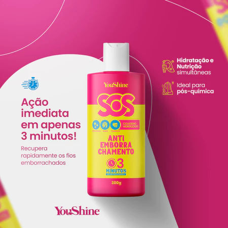 SOS Antiemborrachamento Reconstrução Capilar YouShine 300g Colágeno Hidrolizado Cabelos Danificados