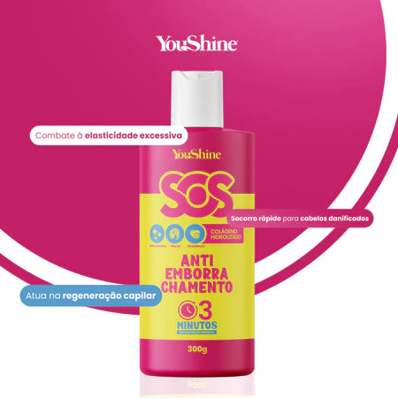 SOS Antiemborrachamento Reconstrução Capilar YouShine 300g Colágeno Hidrolizado Cabelos Danificados