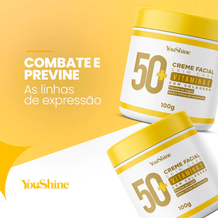Creme Rosto 50+ Para Rugas Skin Care com Colágeno e Vitamina E Facial Antissinais YouShine 100g