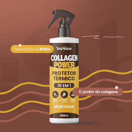 Protetor Térmico Collagen Power 10 em 1 Spray 500mL YouShine Defrizante Finalizador Capilar