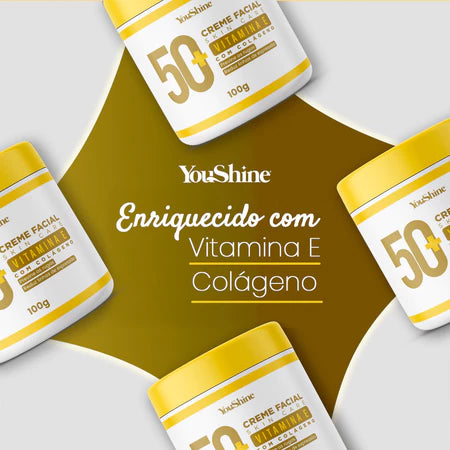 Creme Rosto 50+ Para Rugas Skin Care com Colágeno e Vitamina E Facial Antissinais YouShine 100g