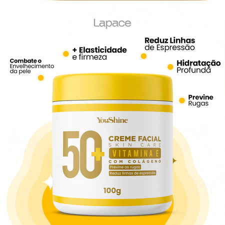 Creme Rosto 50+ Para Rugas Skin Care com Colágeno e Vitamina E Facial Antissinais YouShine 100g