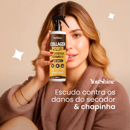 Protetor Térmico Collagen Power 10 em 1 Spray 500mL YouShine Defrizante Finalizador Capilar