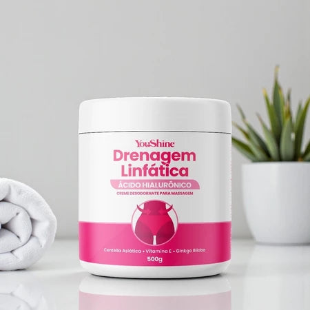 Creme Drenagem Linfática Ácido Hialurônico Massagem YouShine 500g Reduz Flacidez e Celulites