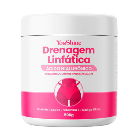 Creme Drenagem Linfática Ácido Hialurônico Massagem YouShine 500g Reduz Flacidez e Celulites
