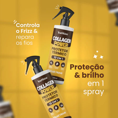 Protetor Térmico Collagen Power 10 em 1 Spray 500mL YouShine Defrizante Finalizador Capilar