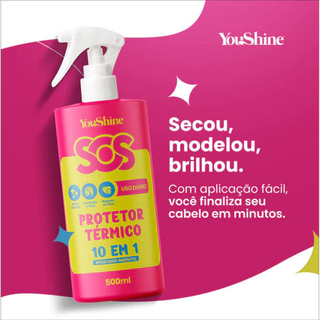 Protetor Termico 10 em 1 Spray SOS YouShine Defrizante Anti Frizz Capilar 500mL