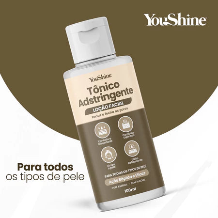 Tônico Adstringente Facial Limpeza de Pele YouShine 100ml Loção Fecha os Poros e Controla Oleosidade