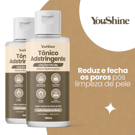 Tônico Adstringente Facial Limpeza de Pele YouShine 100ml Loção Fecha os Poros e Controla Oleosidade